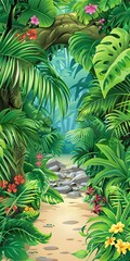 Wall Mural - Tropical Rainforest Lush Green Foliage Path