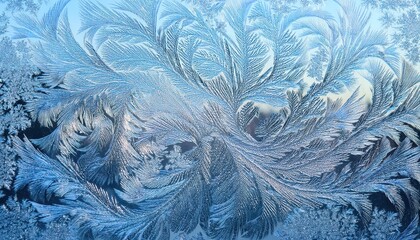 Poster - Delicate Frost Patterns on a Windowpane Capturing the Tranquil Beauty of Winter Mornings, with Soft Blue and Pink Hues Reflecting Sunrise Through Intricate, Ice Covered Designs