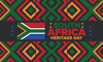 Wall Mural - South Africa Heritage Day. Happy holiday. Celebrate culture and traditions of nation. South African flag. Poster with illustration. Pattern design. Vector