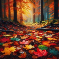 Wall Mural - autumn leaves in the park