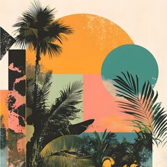 Poster - Tropical Palm Tree Silhouette Abstract Art Poster