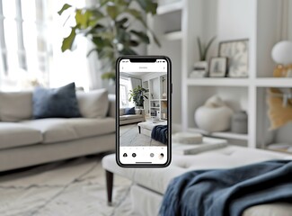 Sticker - Smartphone Showing Interior Design App With Living Room