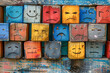 © João Macedo - Colorful wooden cubes expressing different emotions hanging on wall