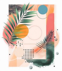 Wall Mural - Abstract Tropical Leaves Watercolor Design