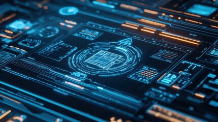 Poster - Futuristic holographic interface with glowing data displays and graphics.