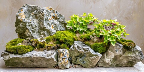 Wall Mural - Green Moss Covered Rocks With Tiny Plants