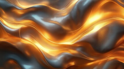 Canvas Print - Abstract flowing waves of gold and silver create a dramatic and dynamic background.