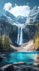 Poster - Majestic Waterfall Cascading Down Mountainside