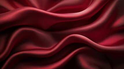 Wall Mural - Close-up of a deep red satin fabric, with soft, flowing folds.