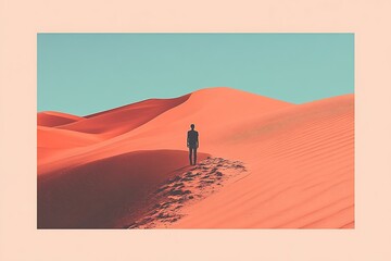 Wall Mural - Silhouette Of A Person Standing On A Sandy Desert Dune