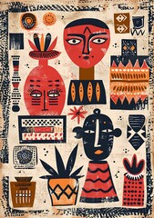 Poster - Abstract Art Illustration with Geometric Shapes and Faces