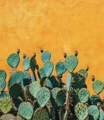 Wall Mural - Green Cactus Plants Against Yellow Wall Background