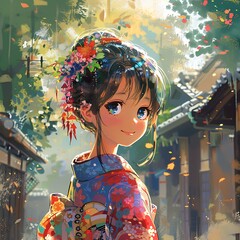 A Japanese Girl Wearing Kimono