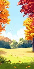 Wall Mural - Autumn Landscape With Yellow And Red Trees