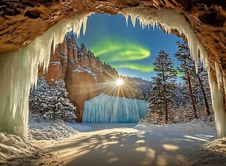 Poster - Frozen Waterfall View From Cave Entrance