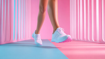 Stylish athletic shoes showcased in vibrant pastel setting