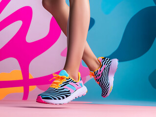 Stylish athletic shoes with vibrant zebra print design