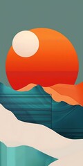 Canvas Print - Abstract Sunset Mountain Landscape Illustration