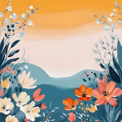 Canvas Print - Watercolor Floral Illustration with Sunset Background