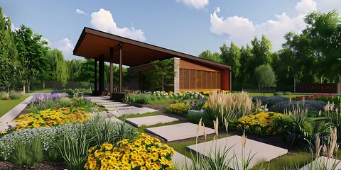 Wall Mural - Modern House with Garden Design