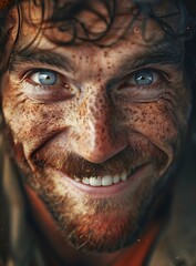 Canvas Print - Close Up Portrait of Man with Freckles and a Smile