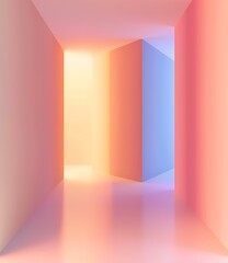 Poster - Abstract Pastel Pink Blue Yellow Wall Minimalist Corridor Room Light Interior Design