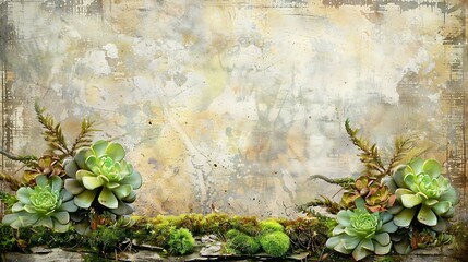 Sticker - Vintage Green Succulents Against Weathered Concrete Background