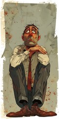 Wall Mural - Man in Suit Sitting with Bloody Stains,  Illustration