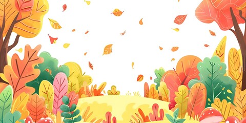 Poster - Autumn Forest Illustration with Falling Leaves