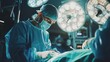 © acoustIcara - Surgeon performing an intricate surgery in a modern operating room with bright surgical lights.