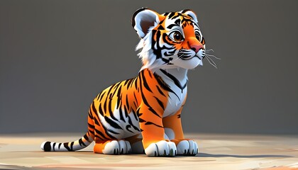 Wall Mural - Charming cartoon tiger cub in profile showcasing playful stance and vibrant colors