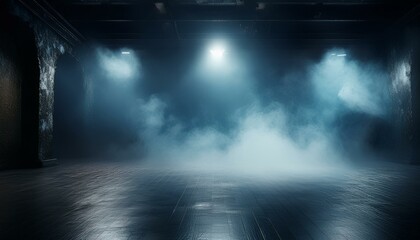 Wall Mural - Fog in a dark room. Smoke in an empty studio room.