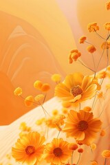 Sticker - Orange Flowers on a Yellow Background