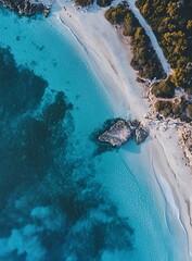 Sticker - Aerial View of Turquoise Water and Sandy Beach