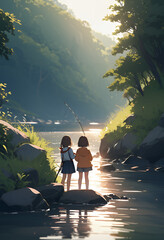 Two girls who came to fish