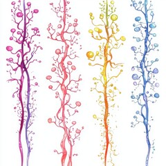 Colorful abstract plant designs on a white isolated background.