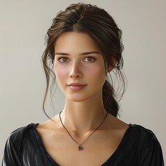 Wall Mural - Portrait of a Young Woman with Brown Hair and a Heart Shaped Necklace