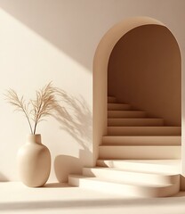 Sticker - Minimalist Interior Design with Archway and Stairs