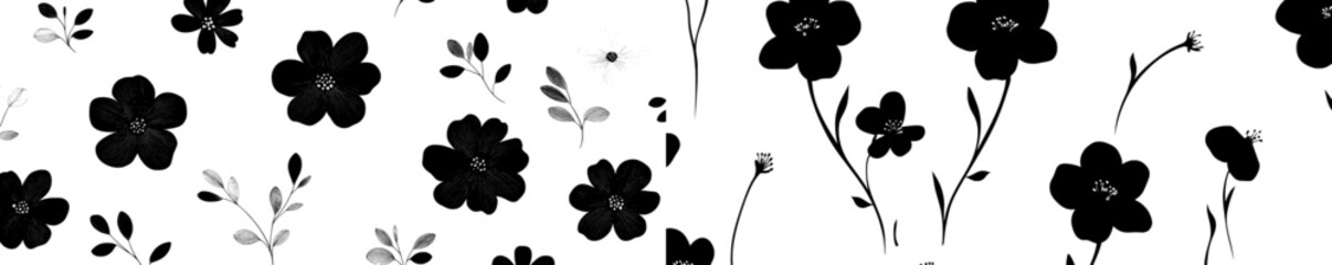 Wall Mural - An illustration of trendy flowers with a seamless pattern background. Floral doodle background. Funny basic nature shapes wallpaper.