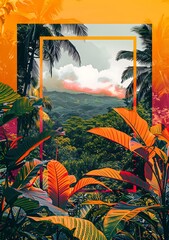 Wall Mural - Tropical Rainforest Background with Lush Greenery and Palm Trees