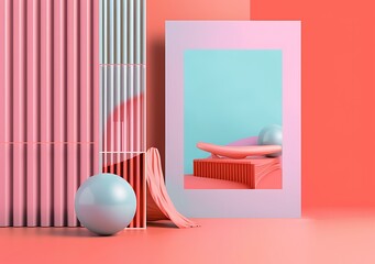 Poster - Abstract 3D Illustration with Pink and Blue Colors