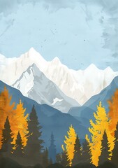 Sticker - Mountain Landscape with Golden Trees