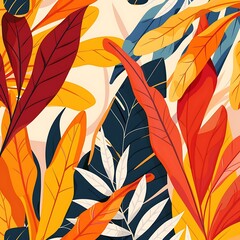 Wall Mural - Colorful Tropical Leaves Seamless Pattern