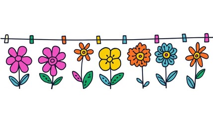 Poster - Clorful flower flag string art pattern line.