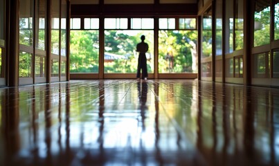 Sticker - A person stands before a window, reflecting in a shiny