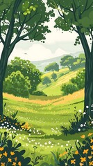 Wall Mural - Green Landscape with Hills and Trees