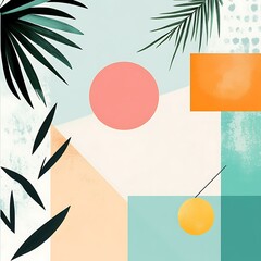 Wall Mural - Abstract Tropical Leaves and Geometric Shapes
