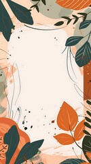 Poster - Abstract Botanical Illustration with Orange and Green Leaves on a Light Background