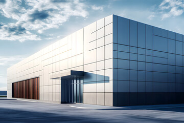 Modern sleek warehouse office building facility exterior architecture. Generative AI