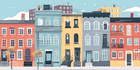 Sticker - Colorful Row of Houses in Cityscape Illustration